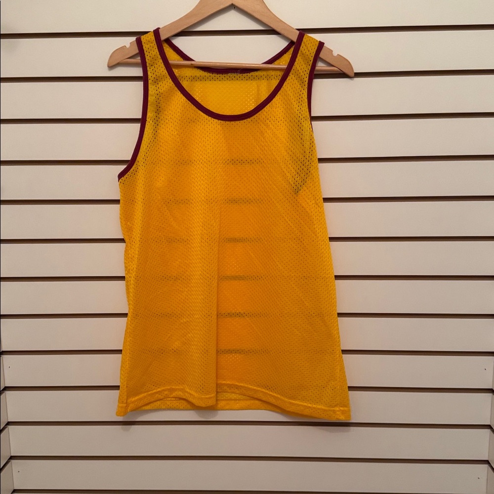 Yellow Mesh Tank Top with Maroon Trim